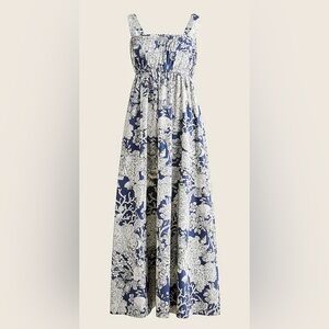 J. Crew Navy White Ratti Seashell Print 100% Cotton Midi Tank Dress 12 Pockets